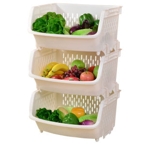 百露厨房置物架落地蔬菜收纳架收纳筐储物架放菜架子白色三层