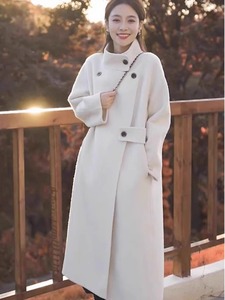 米白色双面羊绒大衣女秋冬季新款立领韩系中长款高级感羊毛呢外套
