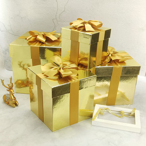 金色超大号精美装饰纸盒圣诞节橱窗堆头生日520礼物包装空盒礼盒