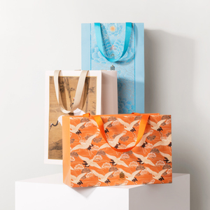 故宫文创手绘手提袋礼袋创意中国风仙鹤点翠古风纸袋春节生日礼物