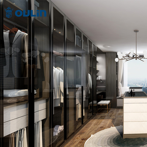 欧琳轻奢玻璃衣帽间衣柜定制多功能带镜子梳妆台一体网红衣橱设计