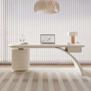 法式奶油风书桌家用设计师轻奢异形实木办公桌书房写字台电脑桌