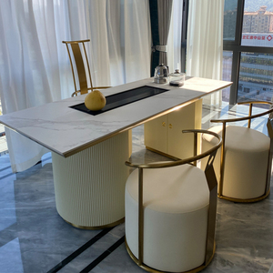 轻奢岩板茶台办公室现代简约茶桌椅组合一体接待室高端别墅大茶台