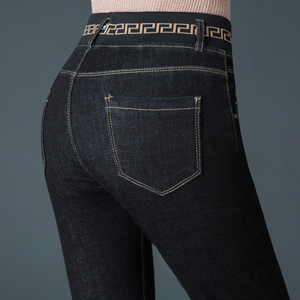 声雨竹官网正品米兰登高腰牛仔裤女2022秋季大码显瘦中年女裤松紧