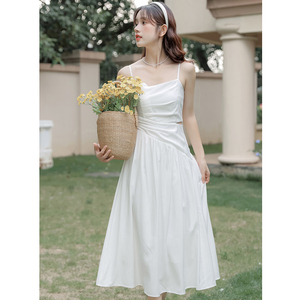法式气质白色连衣裙女装2024新款夏季小白裙吊带裙子海边度假长裙