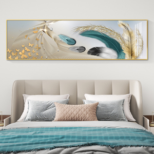 轻奢羽毛床头卧室装饰画主卧房间背景墙挂画壁画现代简约大气墙画