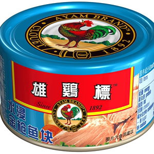 泰国进口雄鸡标水浸金枪鱼块罐头150g
