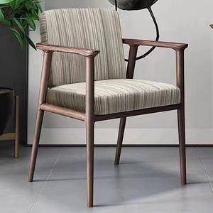新中式实木椅子餐椅家用真皮靠背椅酒店餐厅麻将椅茶椅胡桃色凳子