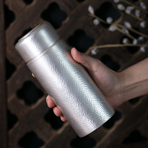 纯银水杯 银杯子999银茶杯内外全银一体雪花银手工足银杯高档礼品