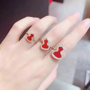 代购qeelin/麒麟戒指 18k玫瑰金 镶钻 wulu 单葫芦 红玛瑙 指环女