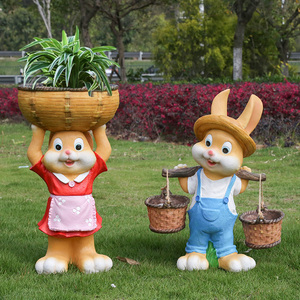 户外花园装饰庭院摆件卡通树脂兔子花缸园艺种植动物花盆布景摆设