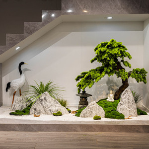 楼梯下造景仿真雪浪石组合室内玄关枯山水景观新中式装饰落地摆件