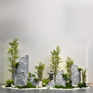 仿真石头造景大型假绿植盆栽室内装饰枯山水橱窗植物景观楼梯摆件