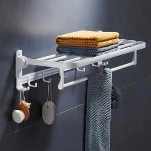 卫浴毛巾架折叠浴巾架白色北欧免打孔浴室挂件太空铝卫生间五金件