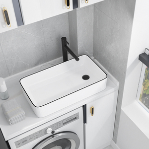 台上盆侧边下水陶瓷洗手盆阳台偏口洗衣盆家用面盆左右洗衣机上黑