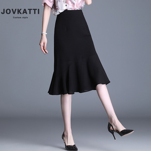 韩版小众设计黑色雪纺半身裙女2024年春秋新款高腰薄款包臀中长裙