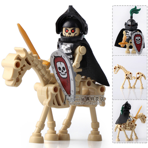 2023兼容乐高人仔骑士积木中古城堡罗马系列黑骷髅马坐骑玩具建构