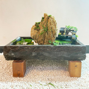 天然大理石假山景盆吸水石上水石石雕底座石头盆花盆底盘托盘摆件