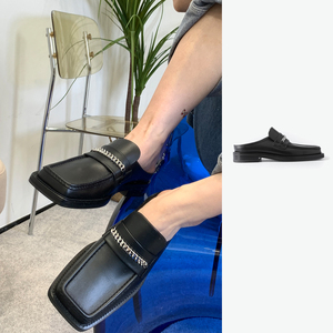 martine rose 黑色方头皮质穆勒拖鞋 正码 cmrss22-1025lhw-black