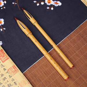 古法鸡距笔纯紫毫羊兼毫仿唐古法笔湘妃竹鸡爪带帽便携抄经小楷毛笔