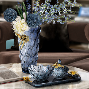 现代轻奢艺术玻璃花瓶干花插花瓶摆件客厅家居玄关软装糖果罐托盘