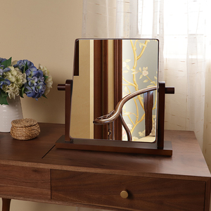 台式化妆镜可翻转桌面梳妆镜简约家用木质镜现代中式复古风镜子