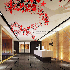 软装创意亚克力五角星黑红吊饰走廊天花板吊顶酒店大堂空中装饰品