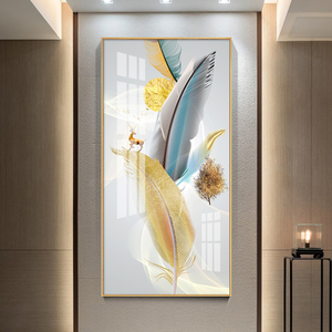 现代简约轻奢竖版挂画北欧入户玄关装饰画过道走廊客厅壁画晶瓷画