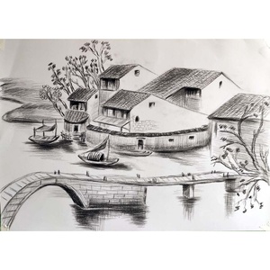 素描成品作品原稿画定制山水新款新品风景小学生国画