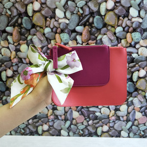 雅诗兰黛专柜赠品pu两件套丝带橙紫双色可拆解化妆包手拿包收纳包