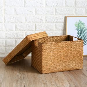 带盖手工草编收纳箱 文艺大号储物箱子 装衣服零食书本玩具整理箱