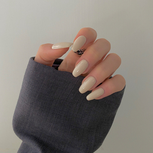象牙白色美甲假指甲贴片 欧美简约风奶油豆浆色穿戴甲可拆卸持久