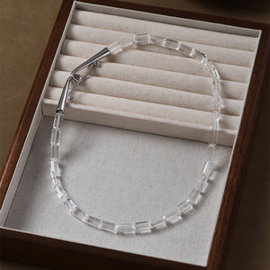 长方形透明白水晶项链女欧美轻奢小众设计高级感冷淡风气质锁骨链