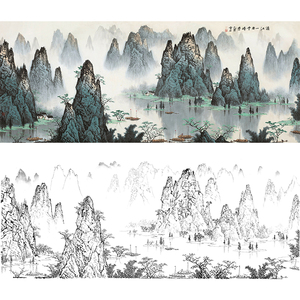 00chictime淘宝四尺六尺工笔国画山水勾线临摹练习白描底稿实物直接