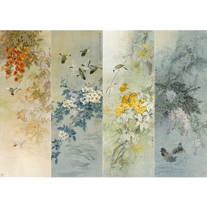 tp33白描底稿工笔花鸟周中耀花鸟四条屏实物打印白描底稿