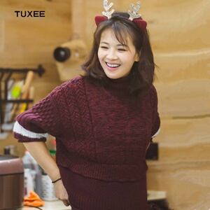 正品tuxee新款 亲爱的客栈刘涛明同款衣服冬季拼接针织衫加厚毛衣