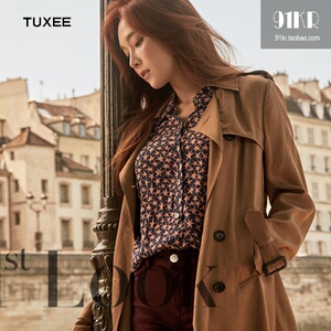 正品tuxee新品郑秀妍明星同款单经典英伦风双排扣中长款风衣女外