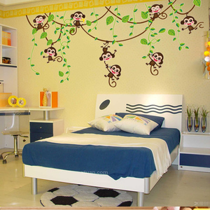 创意卡通贴画猴子爬藤幼儿园儿童玩具房间墙纸卧室背景装饰墙贴纸