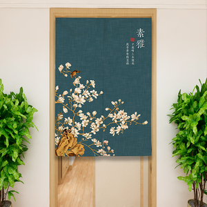 新中式门帘家用布艺挂帘卧室入户门遮挡帘免打孔玄关半截布隔断帘