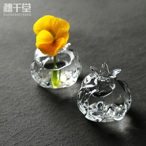 穗千堂 迷你小石榴干花花瓶日式手作花器摆件创意花瓶玻璃工艺品