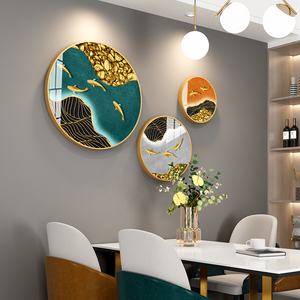 新中式餐厅装饰画九鱼图挂画饭厅高端背景墙面现代简约创意墙壁画