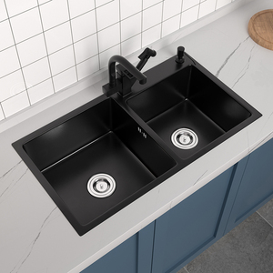 德国纳米厨房水槽双槽手工加厚304不锈钢黑色家用洗菜盆 洗碗水池