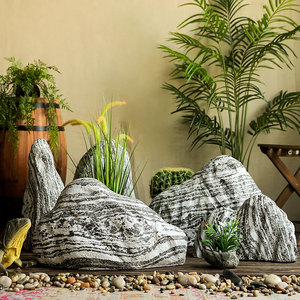 仿真雪浪石景观泰山石玻璃钢石头庭院假山楼梯间造景橱窗装饰摆件