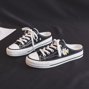 半拖小白鞋帆布