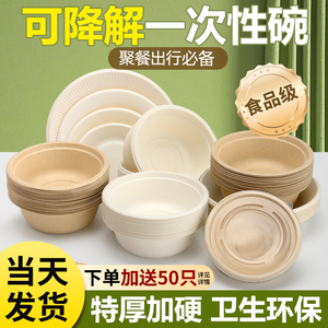 一次性碗纸碗餐具盒家用盘可降解食品级加厚环保碗筷户外烧烤饭碗
