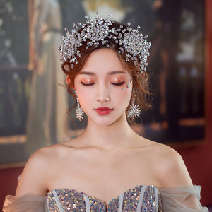 高端新娘锆石皇冠头饰冰雪女王发饰结婚婚纱晚宴跟妆日韩盘发配饰