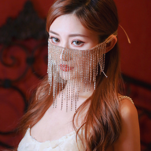 超仙流苏满钻面具网红个性遮面配饰舞台演出半脸手工面纱婚纱饰品
