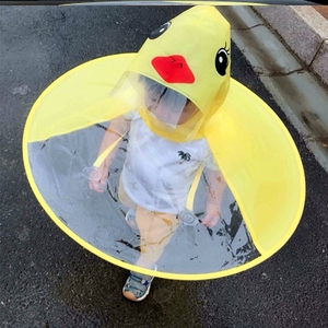 儿童飞碟雨衣小黄鸭斗篷式雨伞帽抖音男女幼儿园小孩网红宝宝雨衣