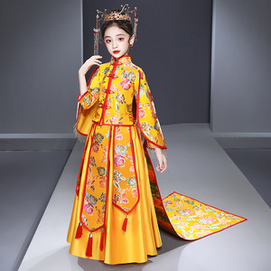 女童中国风汉服古装襦裙儿童国潮唐装礼服女孩走秀模特拖尾演出服