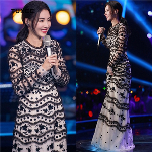 正品tuxee嗨唱转起来张柏芝同款连衣裙中长款圆领上衣服礼裙子